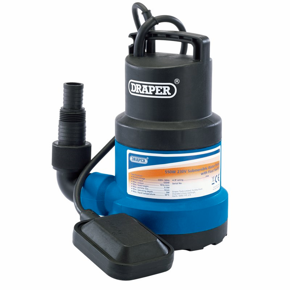 Draper 191L/MIN SUB PUMP CLEAR WATER 61584 191L/Min Submersible Water Pump with Float Switch (550W)