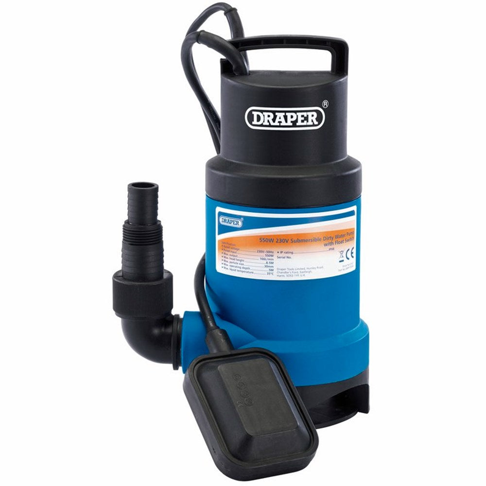 DRAPER 61621 - 166L/Min Submersible Dirty Water Pump with Float Switch (550W)