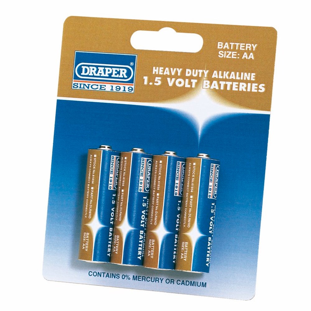 DRAPER 61834 - Heavy Duty Alkaline Batteries AA (4-Pack)