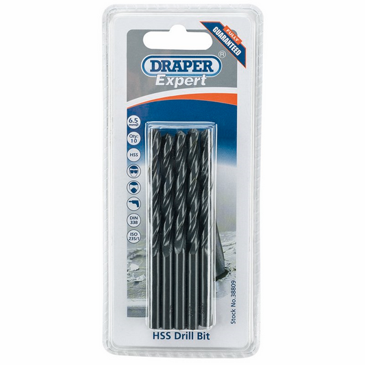 Draper 6.5MM HSS TWIST DRILL BOX 10 38809 Metric HSS Drill Bits (Pack of 10 or 5)