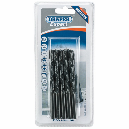 Draper 8.5MM HSS TWIST DRILL BOX 10 38814 Metric HSS Drill Bits (Pack of 10 or 5)