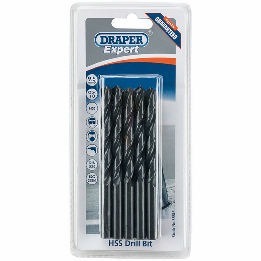 Draper 9.5MM HSS TWIST DRILL BOX 10 38816 Metric HSS Drill Bits (Pack of 10 or 5)