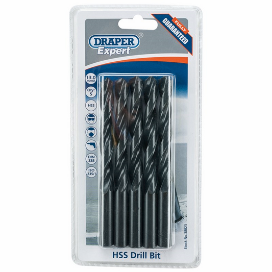 Draper 13.0MM HSS TWIST DRILL BOX 5 38823 Metric HSS Drill Bits (Pack of 10 or 5)