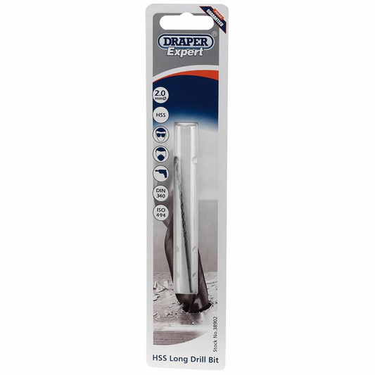 Draper 2.0X85.0MM L/SERIES DRILL BIT 38902 Metric HSS Long Series Drill Bits