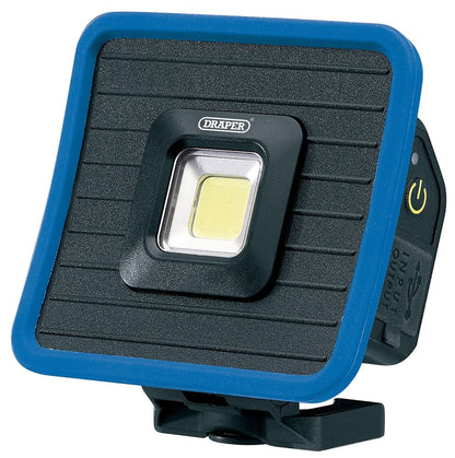 Draper MINI FLOODLIGHT & POWERBANK 88595 88595 COB LED Rechargeable Mini Flood Light and Power Bank with Magnetic Base and Hanging Hook, 10W, 1000 Lumens, Blue, USB-C Cable Supplied
