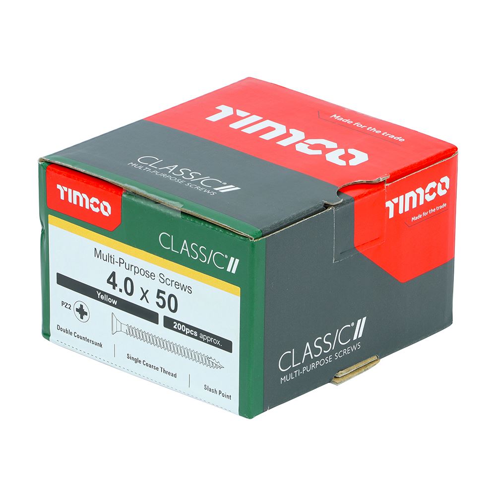TIMCO Classic Screw PZ2 CSK ZYP 4.0 x 50 Gold Pack 200