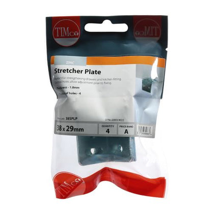 TIMCO Stretcher Plate - BZP 38 x 25 x 29 Silver Pack 4