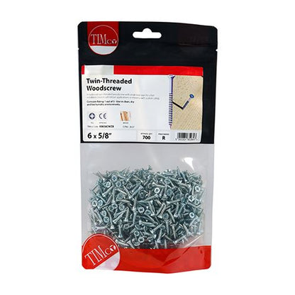 TIMCO Twin Woodscrew PZ2 CSK - BZP 6 x 5/8 Silver Pack 700