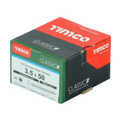 TIMCO Classic Screw PZ2 CSK A2 SS 3.5 x 50 Pack 200