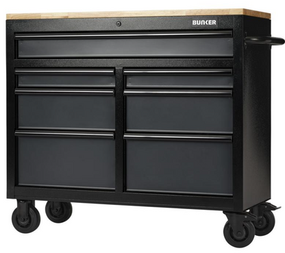 BUNKER  7 Drawer Workbench Roller Tool Cabinet, 41", Grey