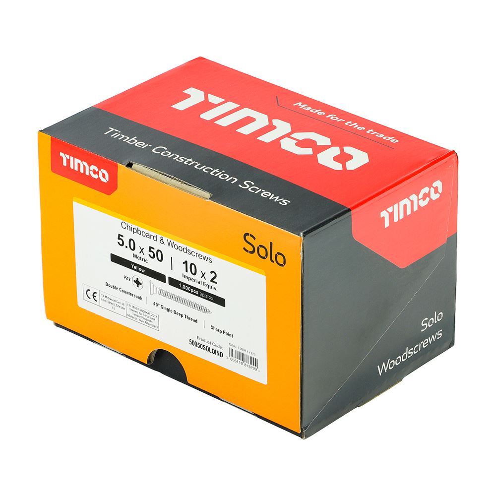 TIMCO Solo Woodscrew CSK - ZYP (IND) 5.0 x 50 Gold Pack 1000