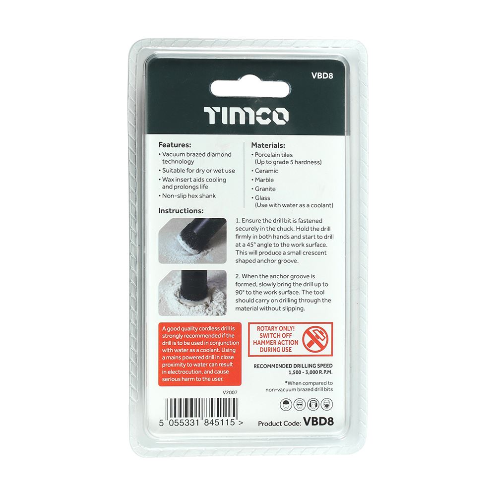 TIMCO Premium Diamond Tile&Glass Bit 8.0mm Pack 1