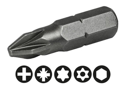 Faithfull FAISBPZ225B Pozi S2 Grade Steel Screwdriver Bits PZ2 x 25mm Pack of 25 |