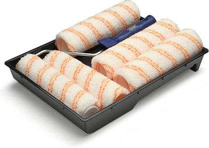 For The Trade 7 Piece 9in Medium Pile Paint Roller Set with Tray Frame and Sleeves for Interior Decorating