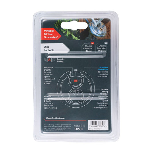 TIMCO Disc Padlock 70mm Pack 1