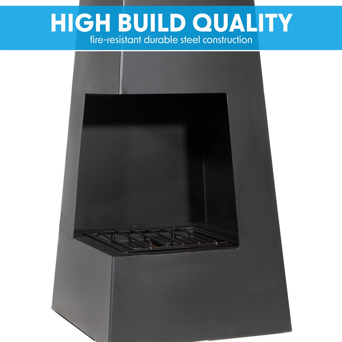 Dellonda DG105 Chiminea, Wood Burner, Heater for Outdoors W45cm x H150cm - Black Steel | Stylish chiminea is perfect for relaxing outdoors with family
