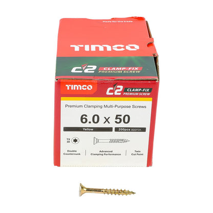 TIMCO C2 Clamp-Fix TX30 CSK ZYP 6.0 x 50 Gold Pack 200