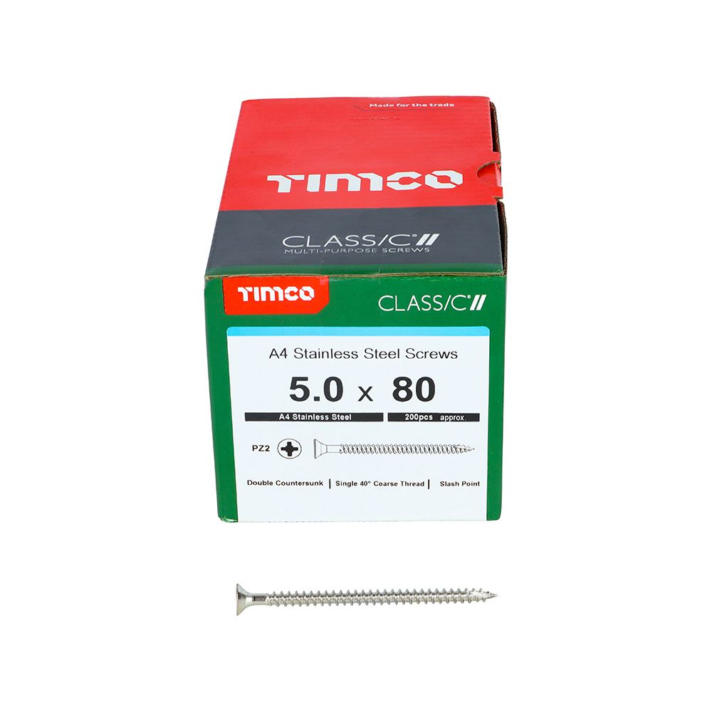 TIMCO Classic Screw PZ2 CSK A4 SS 5.0 x 80 Pack 200