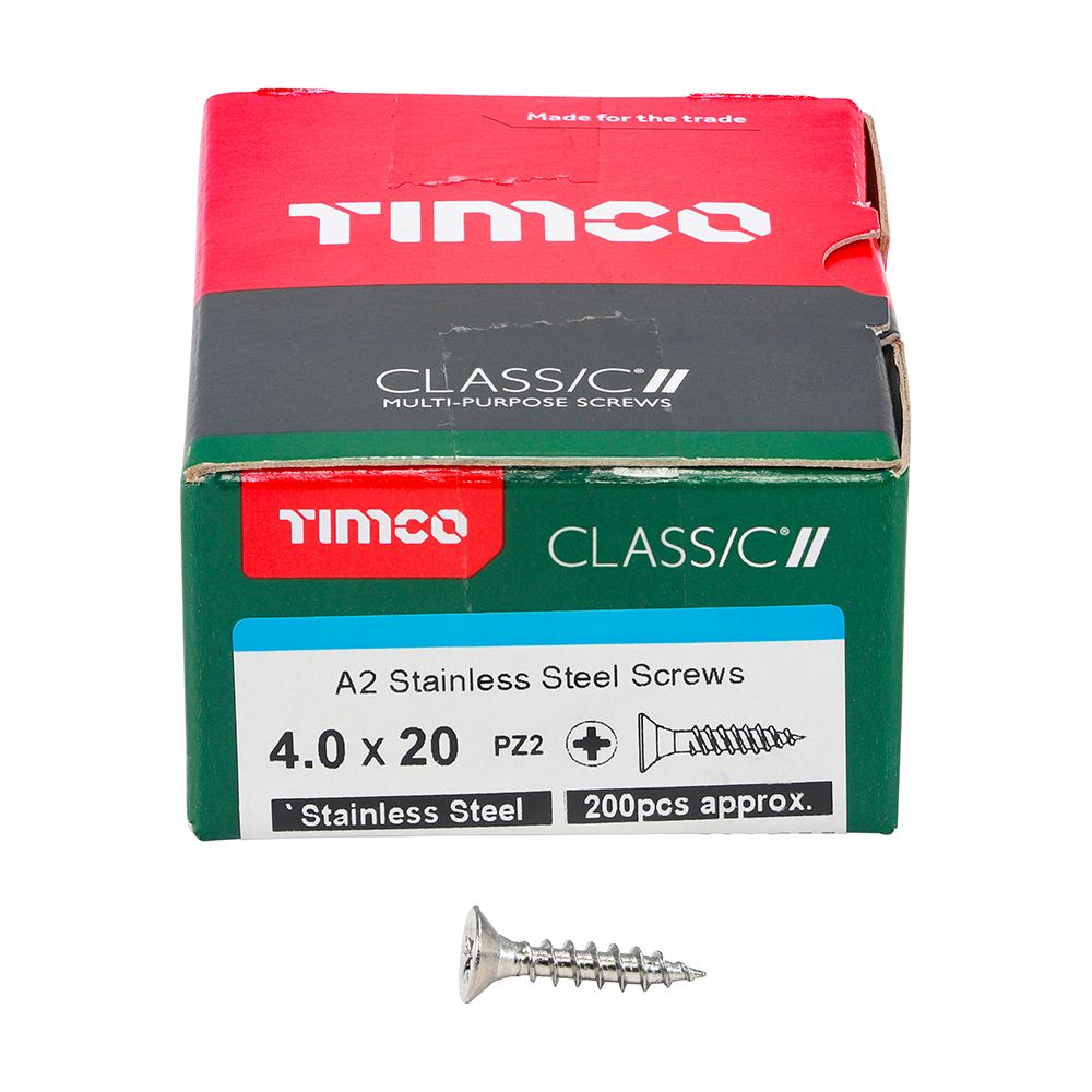 TIMCO Classic Screw PZ2 CSK A2 SS 4.0 x 20 Pack 200