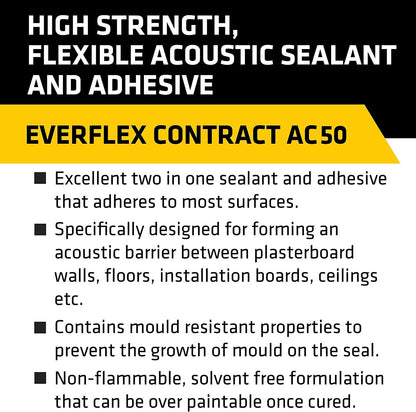 Everbuild AC50 Acoustic Sealant White 310ml Pack of 1 Flexible Paintable Acrylic