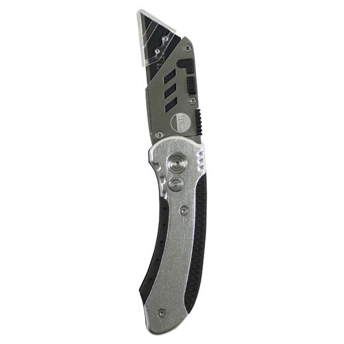 TIMCO 253017 Folding Utility Knife with 10 SK2 Tool Steel Blades – Quick-Change Release, Safety Catch and Integral Belt Clip