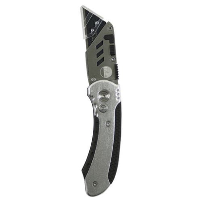 TIMCO 253017 Folding Utility Knife with 10 SK2 Tool Steel Blades – Quick-Change Release, Safety Catch and Integral Belt Clip