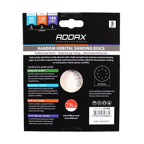 TIMCO Orbital Sanding Discs Mix Set 125mm (80/120/180) Red Pack 5