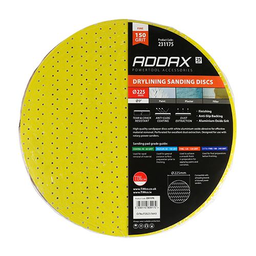TIMCO Drylining Sanding Discs P150 225mm Yellow Pack 25