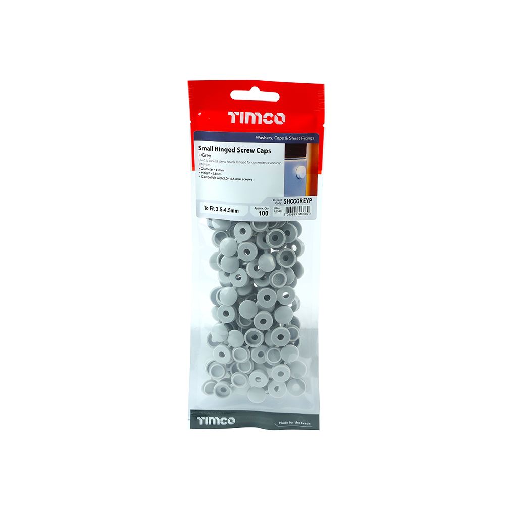 TIMCO Small Hinged Screw Cap -L Grey To fit 3.0 to 4.5 Screw Grey Pack 100