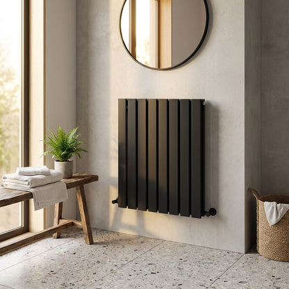 Baridi DH344 Horizontal Radiator Contemporary Double Flat Panel Design 600 x 560mm - Black | Steel | Horizontal flat panel design delivers a BTU