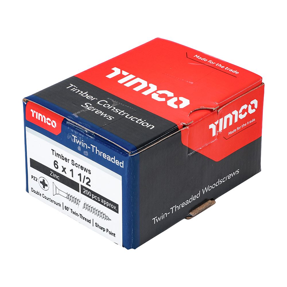 TIMCO Twin Woodscrew PZ2 CSK Zinc 6 x 1 1/2 Silver Pack 200