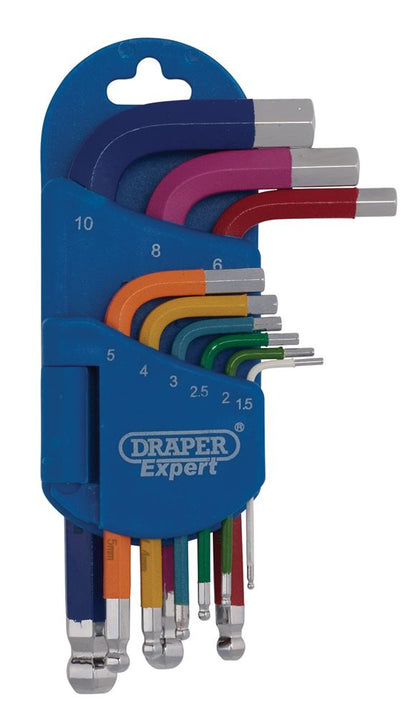 04912 Draper Expert Expert Metric Short Arm Ball End Hex Key Set, Colour Coded (9 Piec Metric Hexagon Keys Professional Trade DIY Workshop Garage Us
