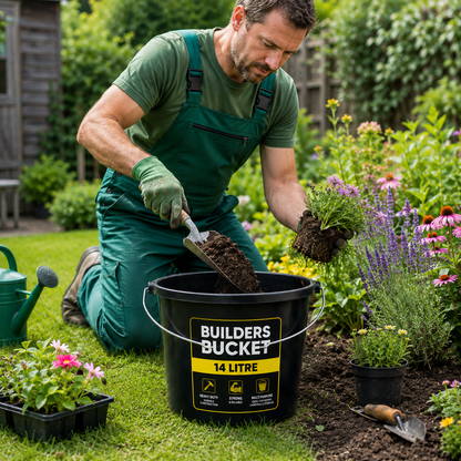 Pack of 5 Yuzet 14L Black Builders Bucket Heavy Duty Plastic Mixing Carry Bucket