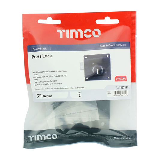 TIMCO Press Lock - Black 3" Black Pack 1