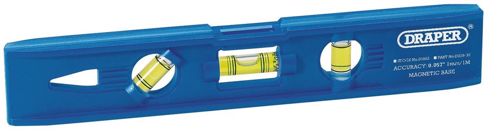 69563 Draper Boat Spirit Level, 230mm DL21 Spirit Levels Professional Trade DIY Workshop Garage Use