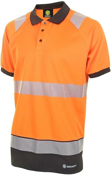 Beeswift Hi-Vis Two Tone Short Sleeve Polo Shirt Orange/Black sz XXL