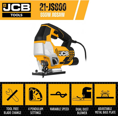 JCB 21-JS800 Jigsaw 800W 230V 0-45 Degree Variable Speed Electric Jigsaw Wood Cutter