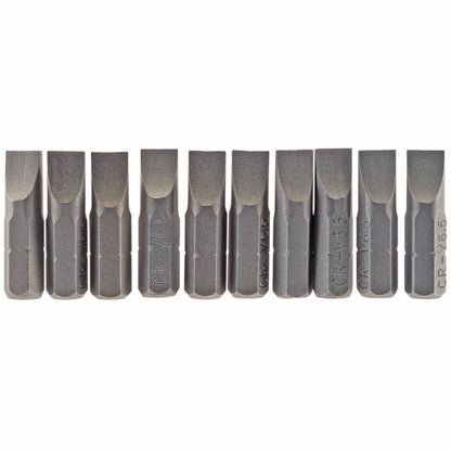 Draper 10PC 25MM 6.5MM P.SLOT.S/D BIT 64034 1/4" Hex. Plain Slot E Shank Insert Bits