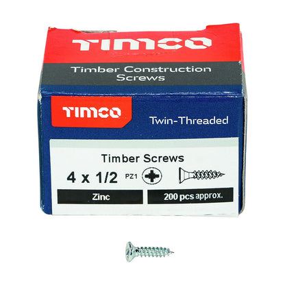 TIMCO Twin Woodscrew PZ3 CSK Zinc 12 x 3 Silver Pack 200
