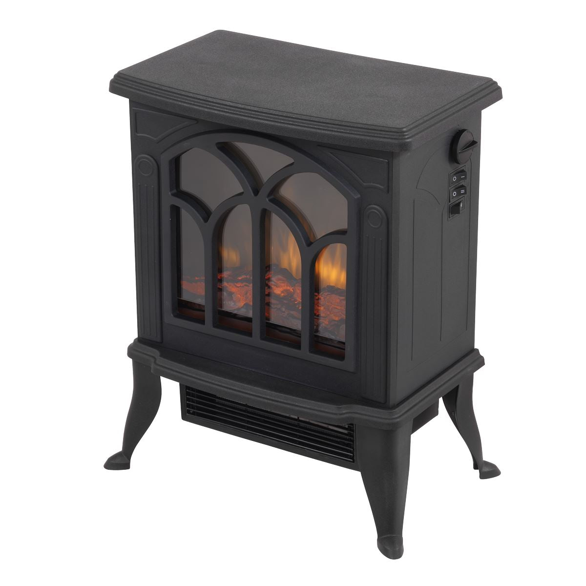 Baridi DH121 Electric Stove Heater Fireplace with LED Log Flame Effect 1800W - Black | 230V~ 50Hz, Thermostat, Tip-Over Switch, LED Flame Effect