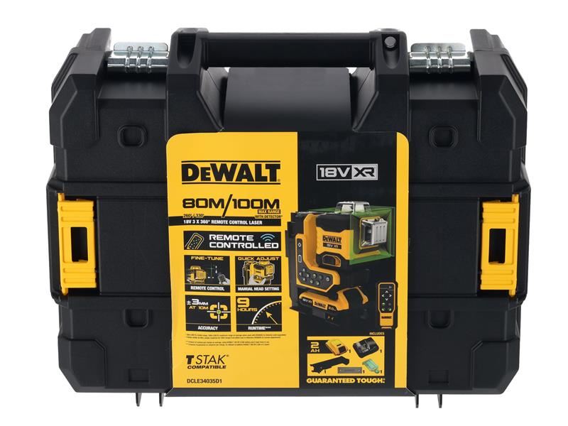 DeWalt Power Tools DCLE34035D1 3x360 Remote Control Green Laser 18V 1 x 2.0Ah Li-ion