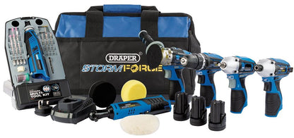93445 Draper Storm Force Storm Force 12V Multi-Power Interchange Kit, 3 x 1.5Ah Li-io Charger Power Tool Kits Professional Trade DIY Workshop Garage