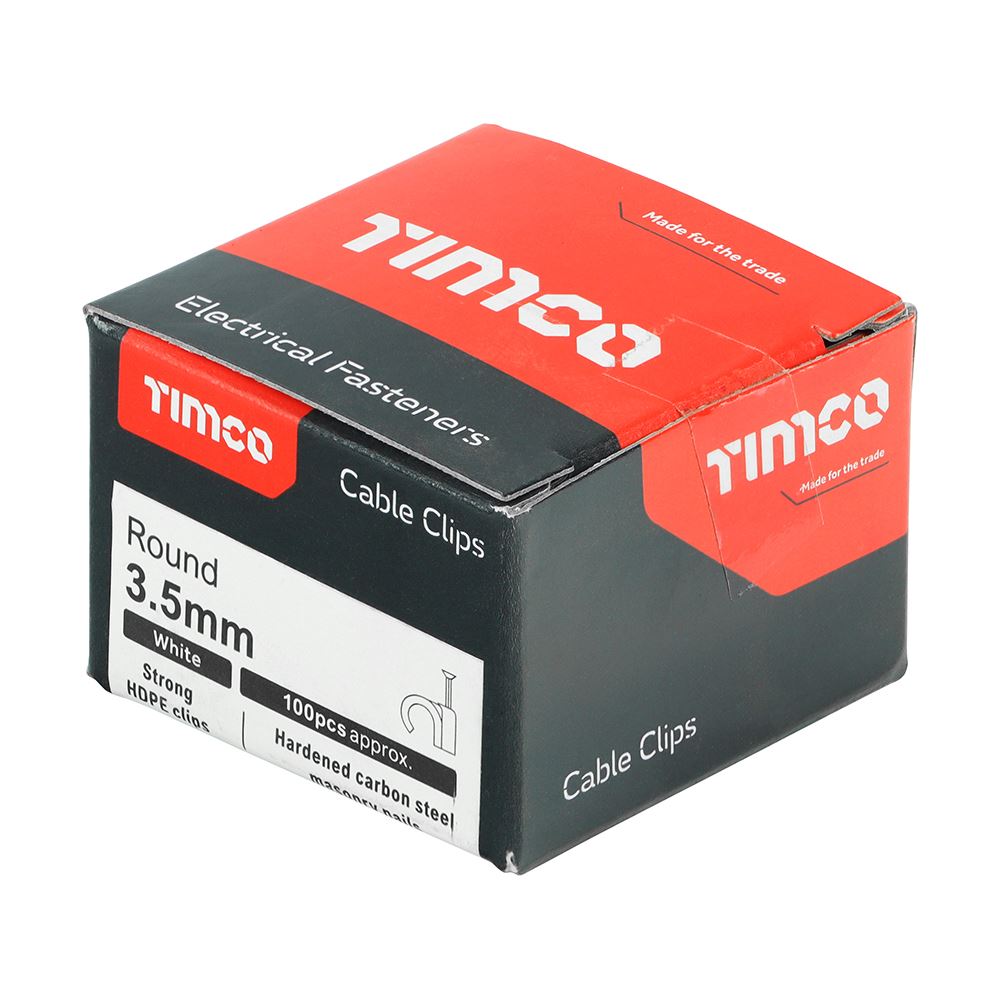 TIMCO Round Cable Clip White To fit 3.5mm White Pack 100