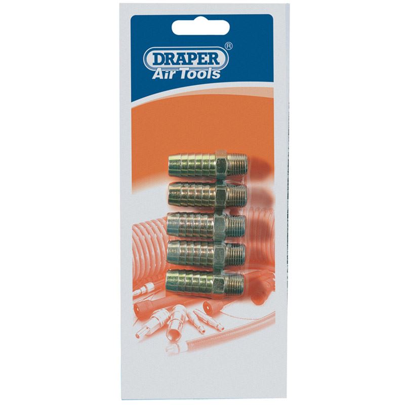 Draper 1/4TAPER X 1/2HOSE CON'TOR 5 25844 1/4" Taper PCL Male Screw Tailpieces Pack of 5