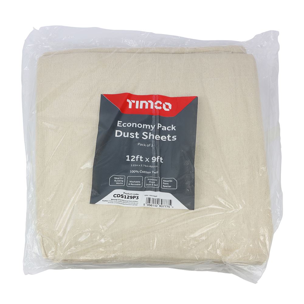 TIMCO Economy Dust Sheets 3pk 12ft x 9ft Pack 3