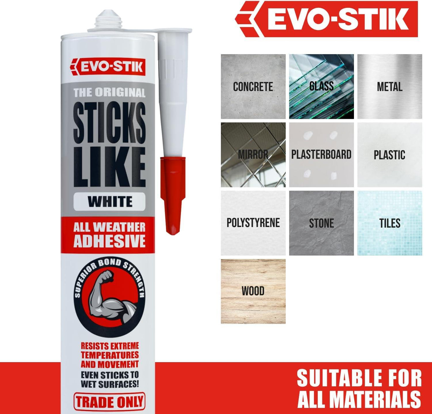 Evo-Stik White Sticks Like Grab Adhesive – Ideal for DIY, Construction & Home Repairs