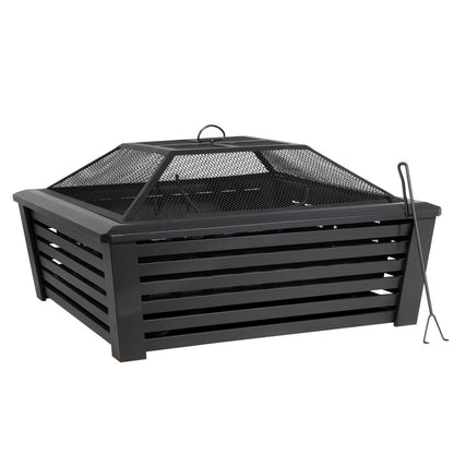 Dellonda DG43 89cm Square Outdoor Fire Pit, Black | Safety Screen | Contemporary style square fire pit is perfect for relaxing outdoors with family