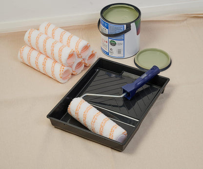 For The Trade 7 Piece 9in Medium Pile Paint Roller Set with Tray Frame and Sleeves for Interior Decorating
