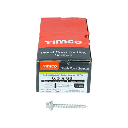 TIMCO Hex Screw W16 Slash EXT 6.3 x 60 Silver Pack 100