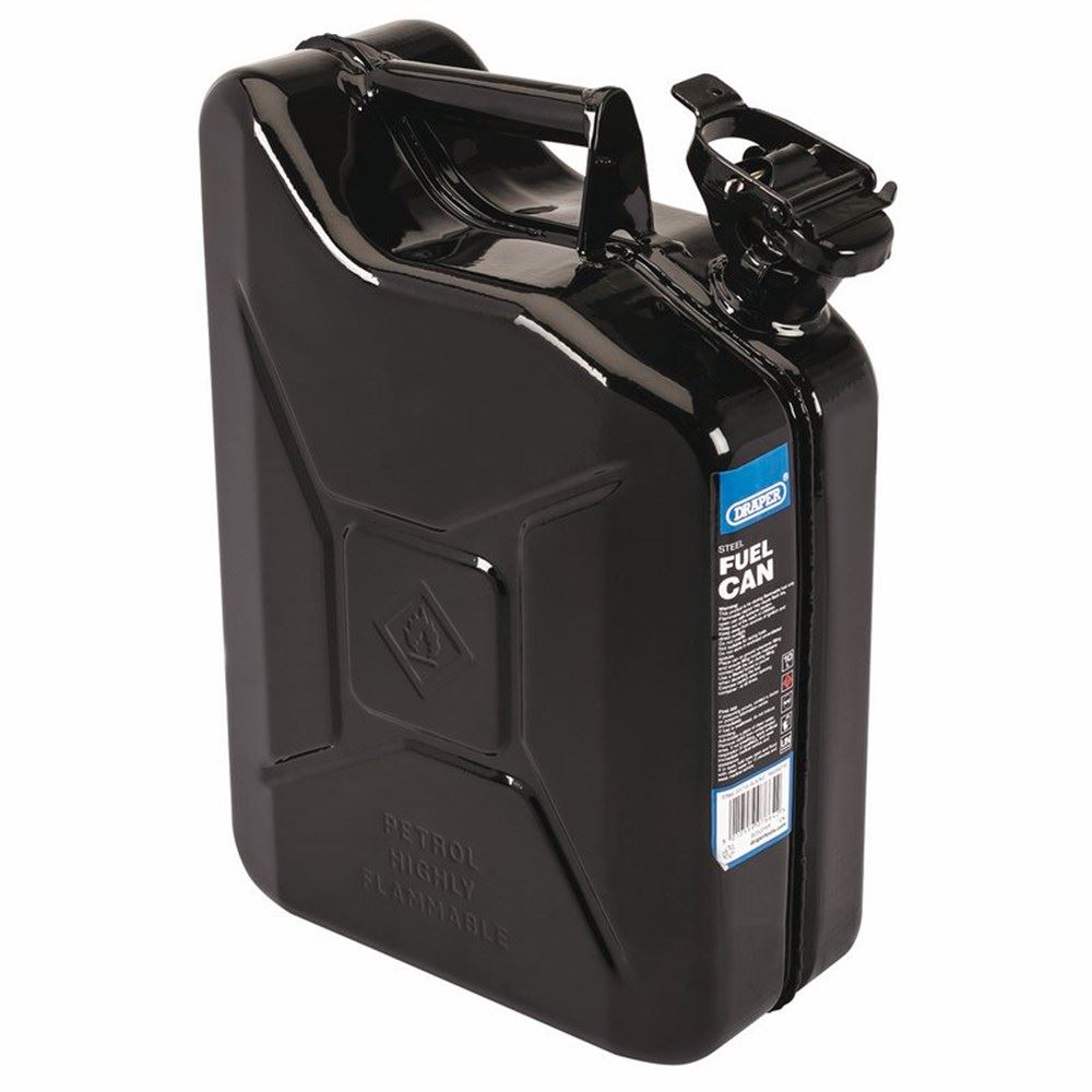 07664 Draper Steel Fuel Can, 10L, Black SFC10L-BLACK/C Fuel Cans Professional Trade DIY Workshop Garage Use
